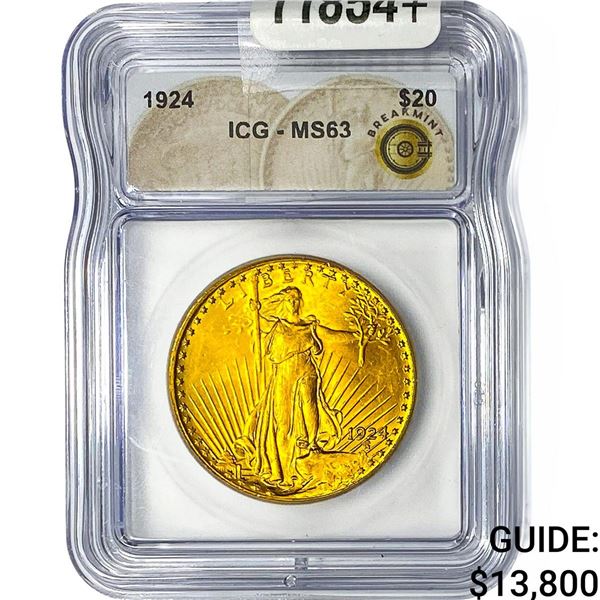 1924 $20 Gold Double Eagle ICG MS63