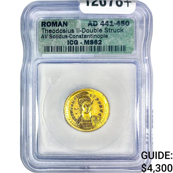 Roman Theodosius II Gold Solidus Dbl Struck MS62