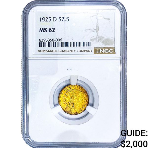 1925-D $2.50 Gold Quarter Eagle NGC MS62