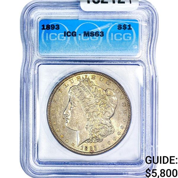 1893 Morgan Silver Dollar ICG MS63