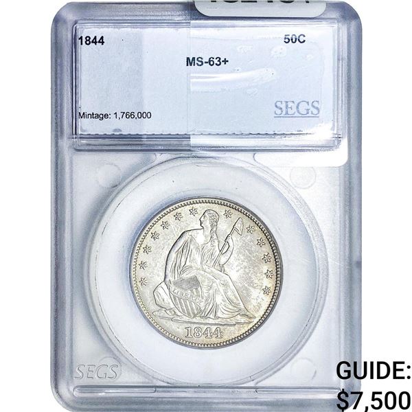 1844 Seated Liberty Half Dollar SEGS MS63+
