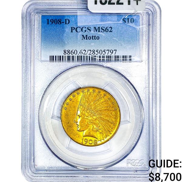 1908-D $10 Gold Eagle PCGS MS62 Motto