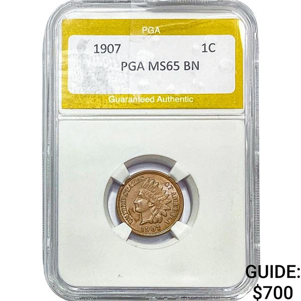 1907 Indian Head Cent PGA MS65 BN