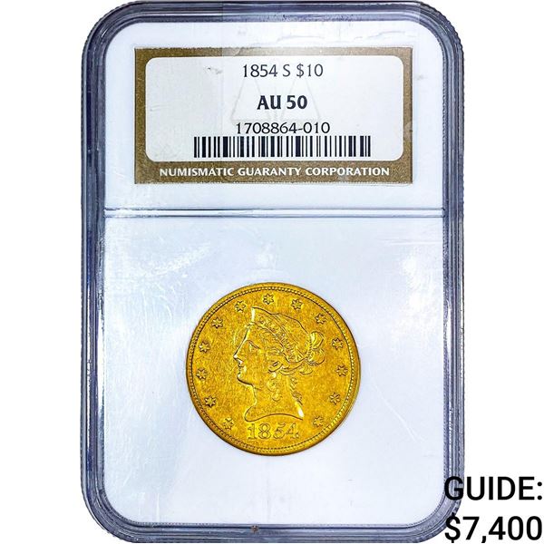 1854-S $10 Gold Eagle NGC AU50