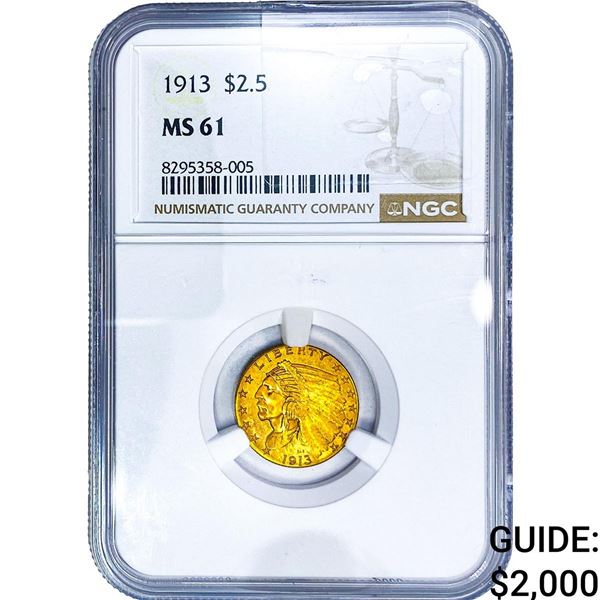 1913 $2.50 Gold Quarter Eagle NGC MS61
