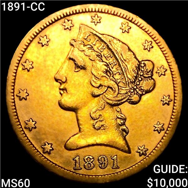 1891-CC $5 Gold Half Eagle UNCIRCULATED