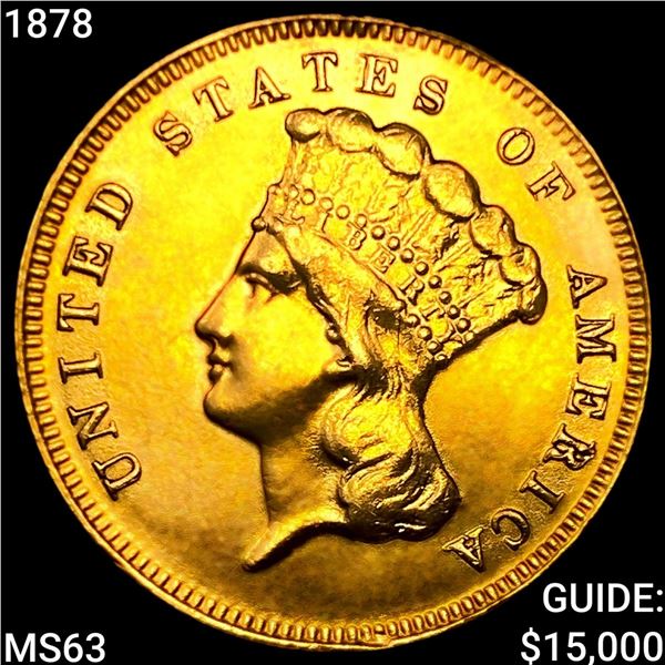 1878 $3 Gold Piece CHOICE BU