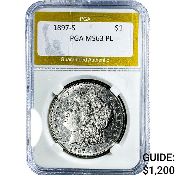 1897-S Morgan Silver Dollar PGA MS63 PL