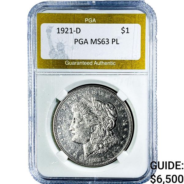 1921-D Morgan Silver Dollar PGA MS63 PL