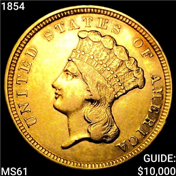 1854 $3 Gold Piece UNCIRCULATED