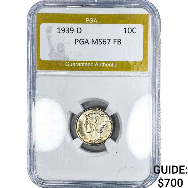 1939-D Mercury Silver Dime PGA MS67 FB