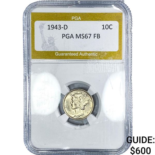 1943-D Mercury Silver Dime PGA MS67 FB