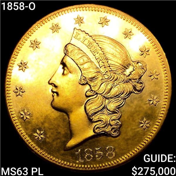 1858-O $20 Gold Double Eagle CHOICE BU PL