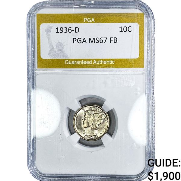 1936-D Mercury Silver Dime PGA MS67 FB