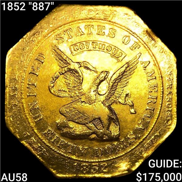 1852 "887" $50 California Gold Assay CHOICE AU