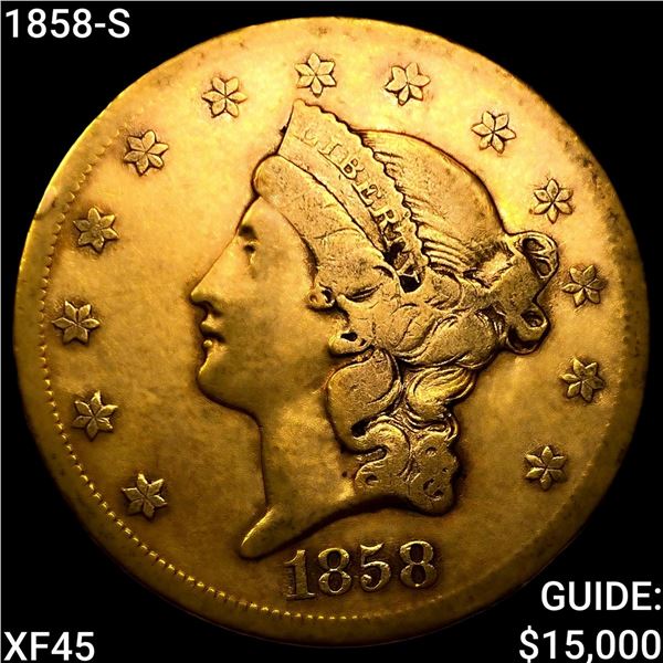 1858-S $20 Gold Double Eagle NEARLY UNCIRCULATED