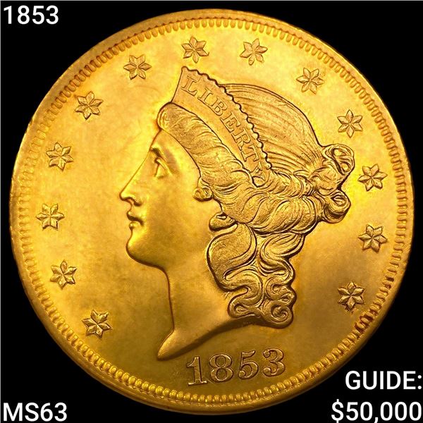 1853 $20 Gold Double Eagle CHOICE BU
