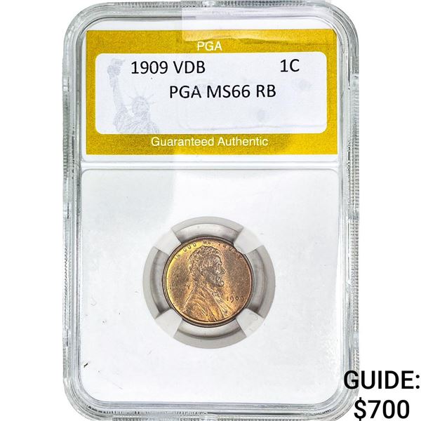 1909 VDB Wheat Cent PGA MS66 RB