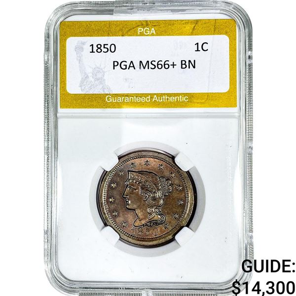 1850 Braided Hair Large Cent PGA MS66+ BN