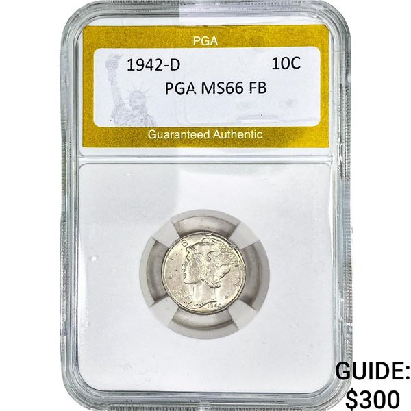 1942-D Mercury Silver Dime PGA MS66 FB