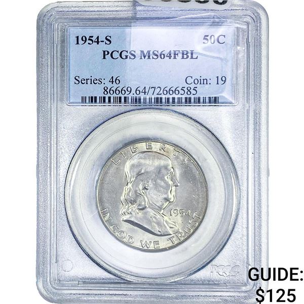 1954-S Franklin Half Dollar PCGS MS64 FBL