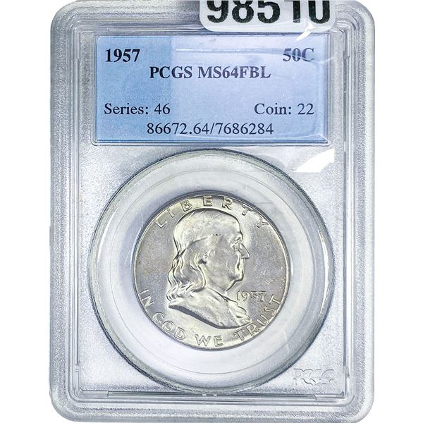 1957 Franklin Half Dollar PCGS MS64 FBL