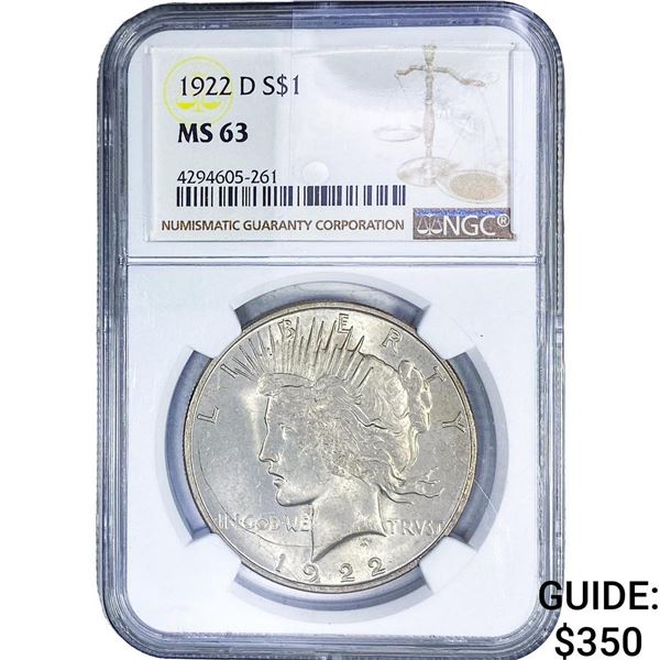 1922-D Silver Peace Dollar NGC MS63