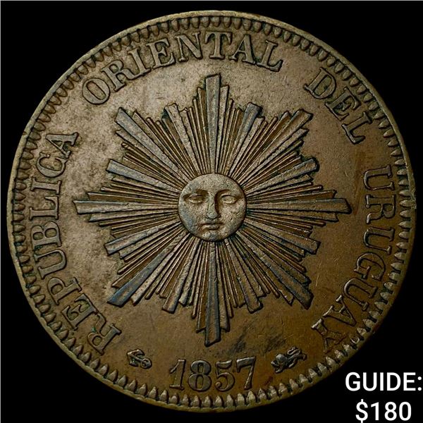 1857D Uruguay Copper 20 Centesimos