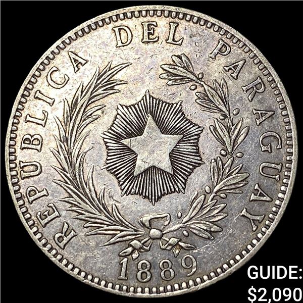 1889 Paraguay Silver 1 Peso Lion Head KM-5