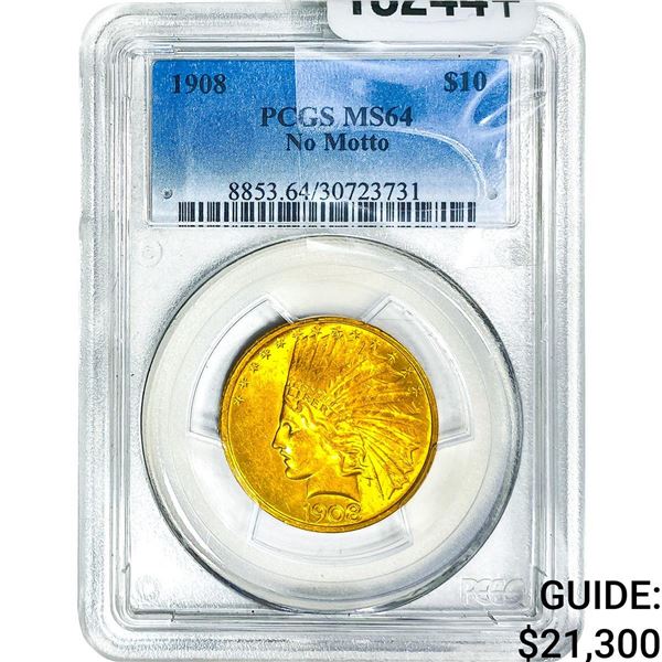1908 $10 Gold Eagle PCGS MS64 No Motto
