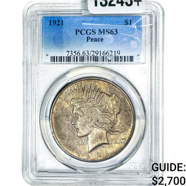 1921 Silver Peace Dollar PCGS MS63
