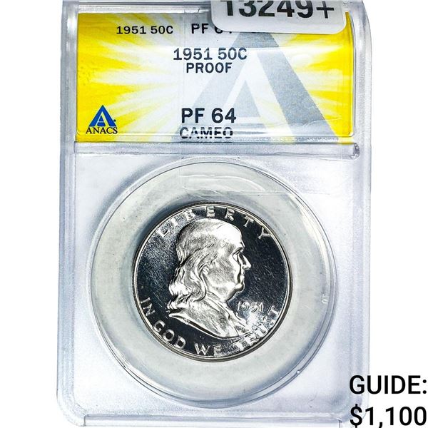 1951 Franklin Half Dollar ANACS PF64 Cameo