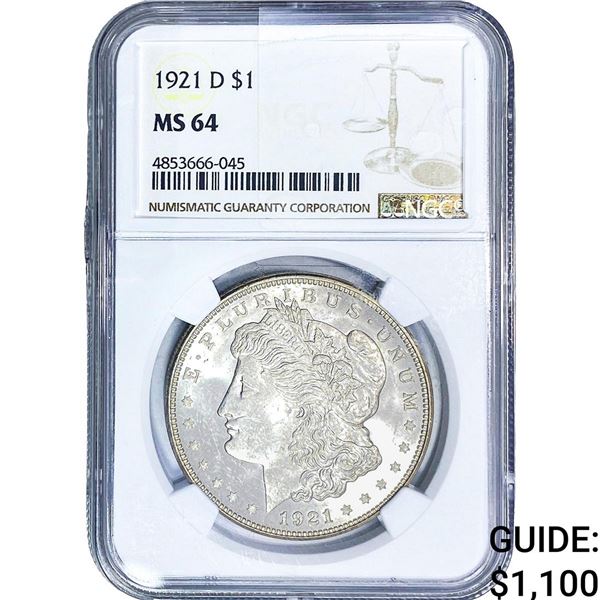 1921-D Morgan Silver Dollar NGC MS64