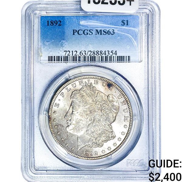 1892 Morgan Silver Dollar PCGS MS63