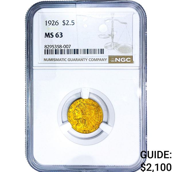 1926 $2.50 Gold Quarter Eagle NGC MS63