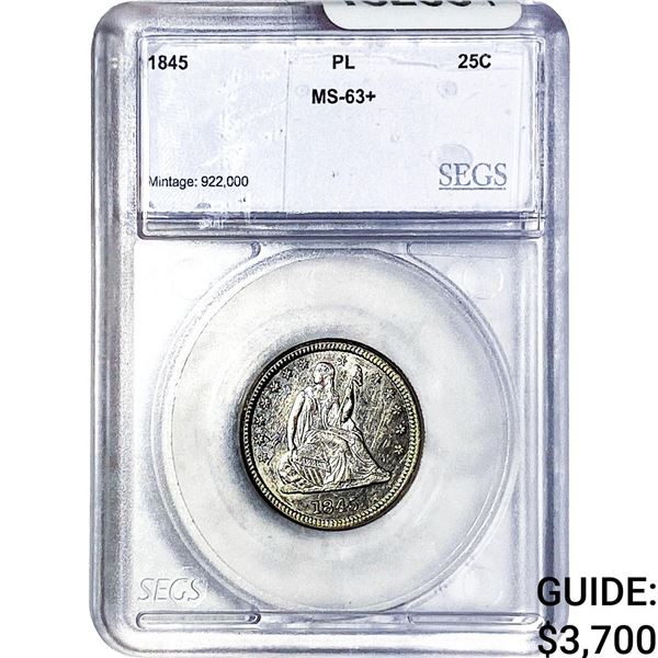 1845 Seated Liberty Quarter SEGS MS63+