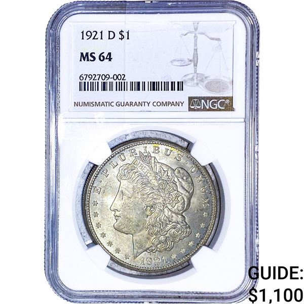 1921-D Morgan Silver Dollar NGC MS64