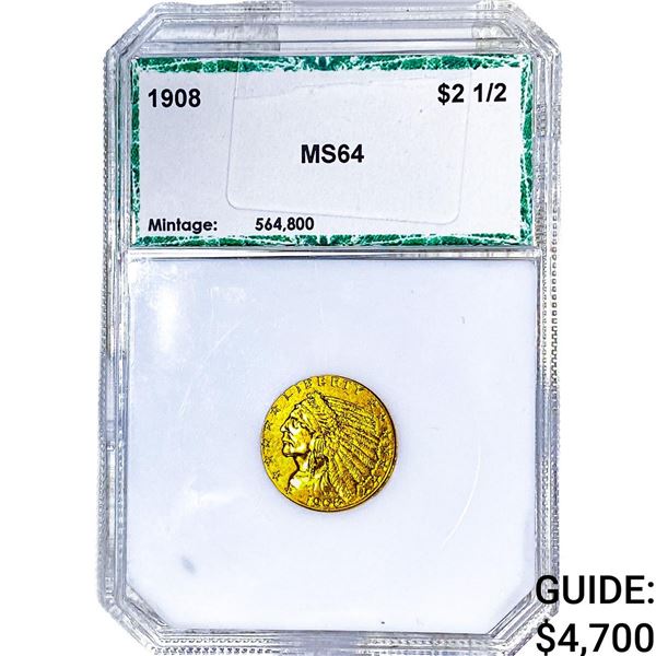 1908 $2.50 Gold Quarter Eagle PCI MS64