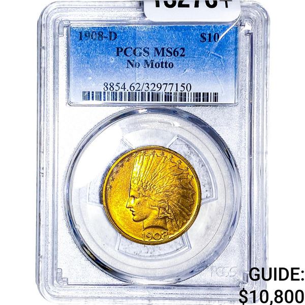 1908-D $10 Gold Eagle PCGS MS62 No Motto