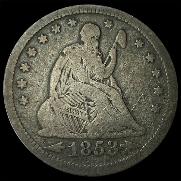 1853 Arrows/Rays Seated Liberty Quarter LIGHTLY CIRCULATED