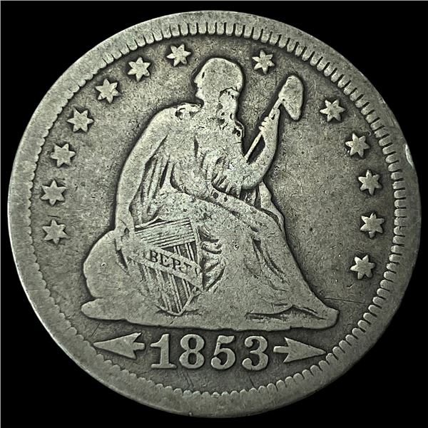 1853 Arrows/Rays Seated Liberty Quarter LIGHTLY CIRCULATED