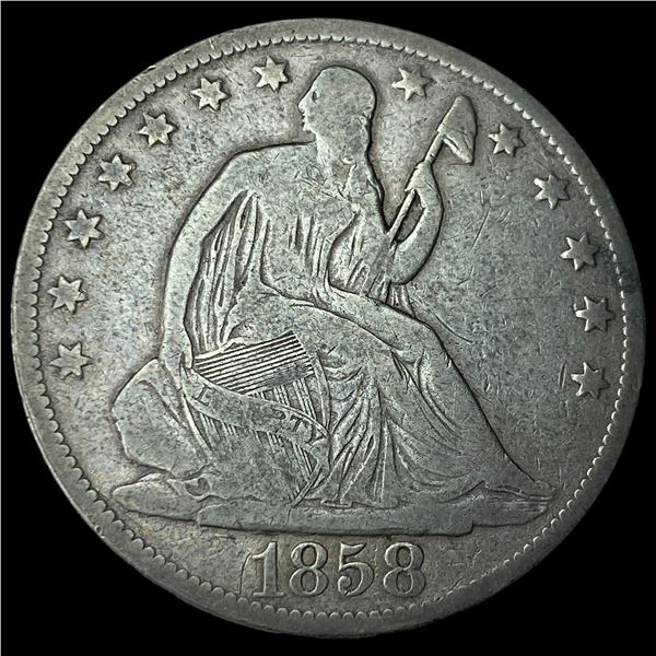 1858-O Silver Seated Liberty Half Dollar LIGHTLY CIRCULATED