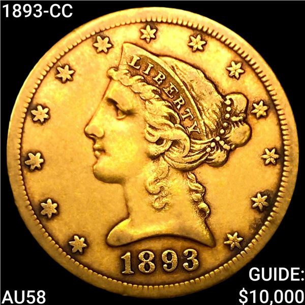 1893-CC $5 Gold Half Eagle CHOICE AU