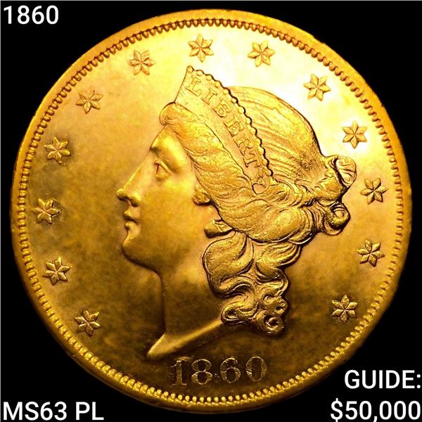 1860 $20 Gold Double Eagle CHOICE BU PL