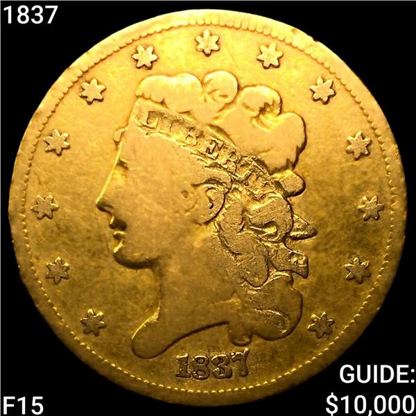 1837 $5 Gold Half Eagle NICELY CIRCULATED