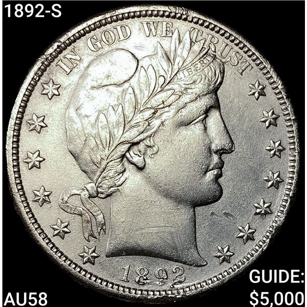 1892-S Barber Half Dollar CHOICE AU