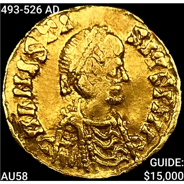 493-526 AD Theodoric Gold Tremissis 1.22g CHOICE AU