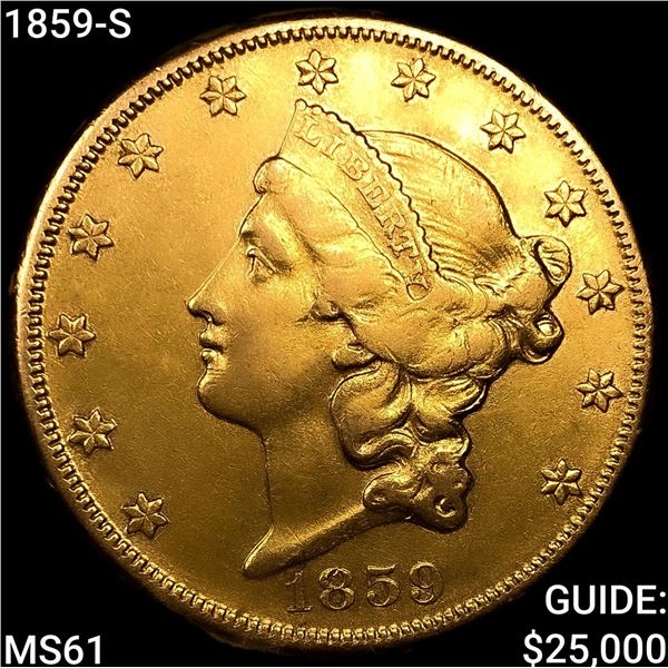 1859-S $20 Gold Double Eagle UNCIRCULATED