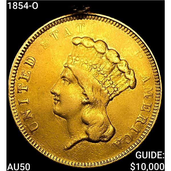 1854-O $3 Gold Piece CLOSELY UNCIRCULATED