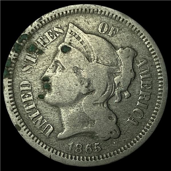 1865 Nickel Three-Cent Piece NEARLY  UNCIRCULATED